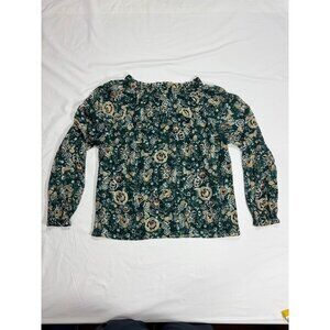 Ann Taylor Size SPetite Womens Long Sleeve Floral Blouse Green/Beige Lightweight